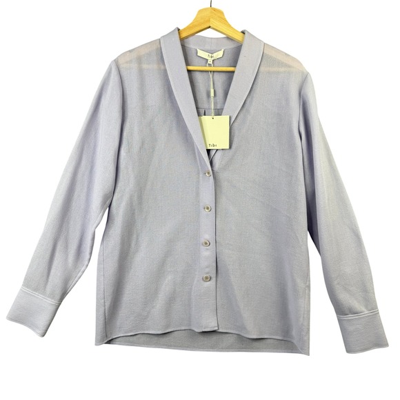 Tibi Tops - Tibi Sheer Wool Gauze Oversized Shirt Lavender Purple Shawl Collar S119WC7310 4